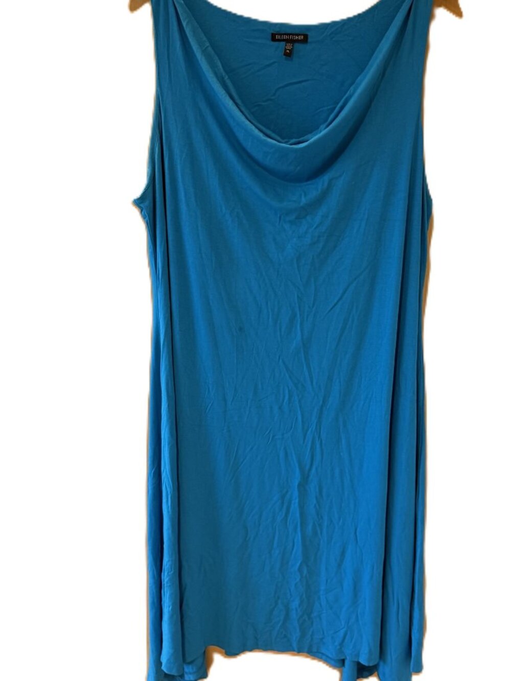 Eileen Fisher Teal Blue Drape Neck Sleeveless Jersey Dress, Flared Skirt,Size XL